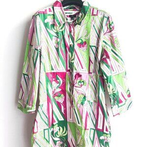 Talbots Colourful Green Pink Shirt Midi Dress 18